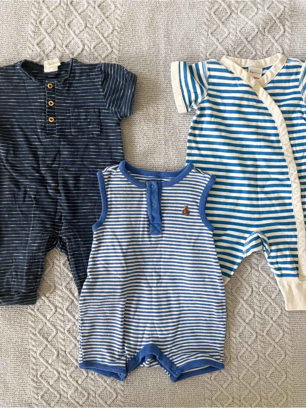 Hanna Andersson GAP H&M Blue Striped Baby One-Piece Romper Bundle 0-3M